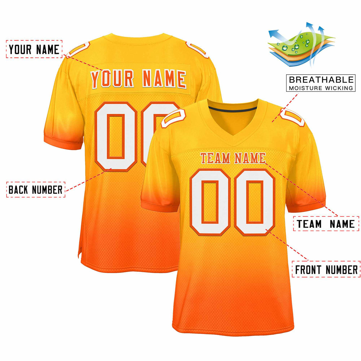 Custom Yellow Orange-White Gradient Fashion Personalized Team Football Jersey