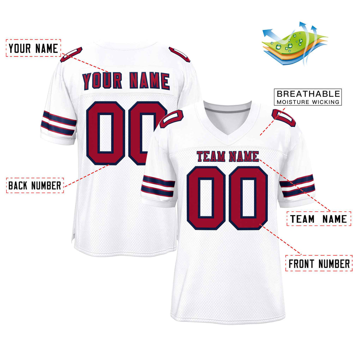 Custom White Red-Navy Classic Style Authentic Football Jersey