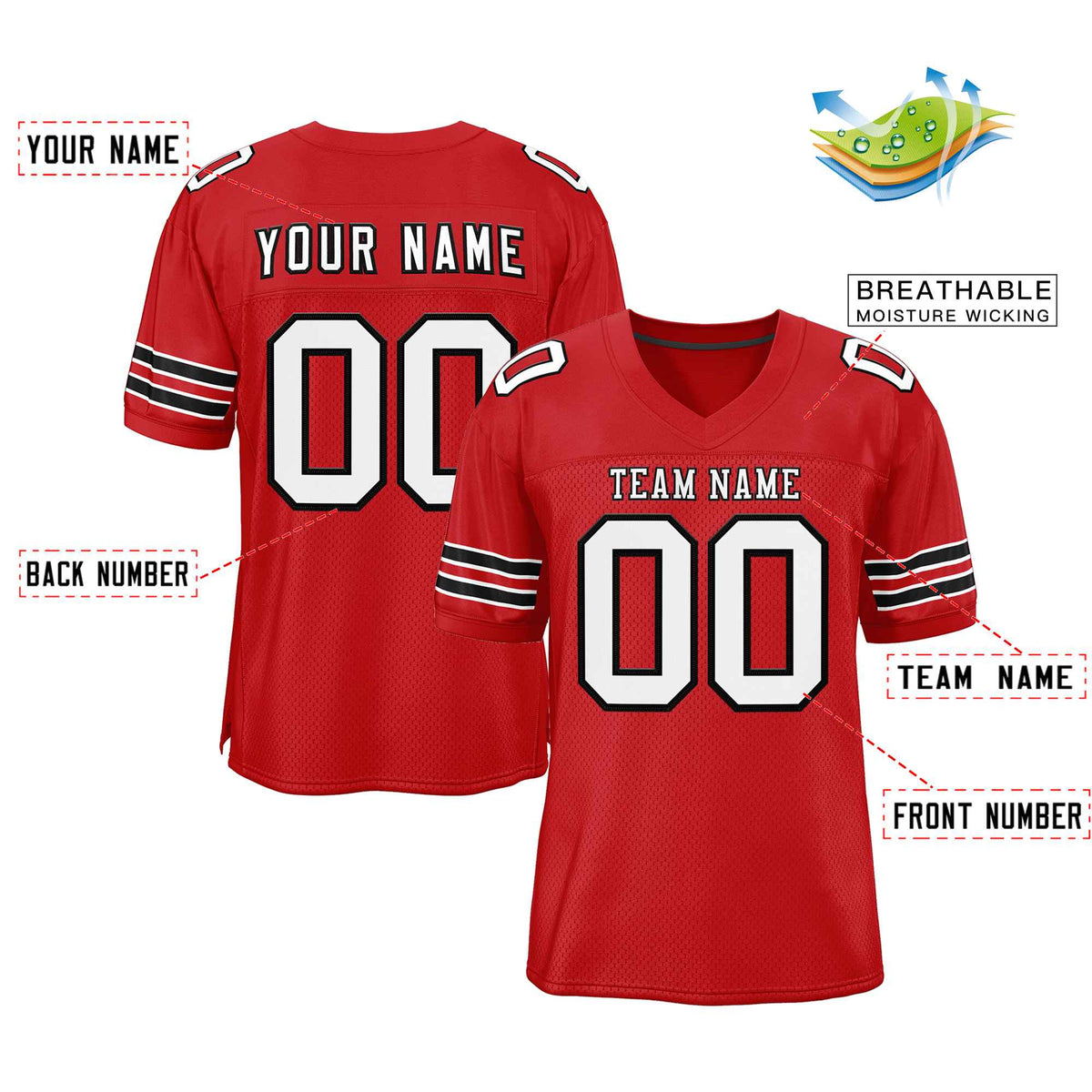 Custom Red White-Black Classic Style Authentic Football Jersey