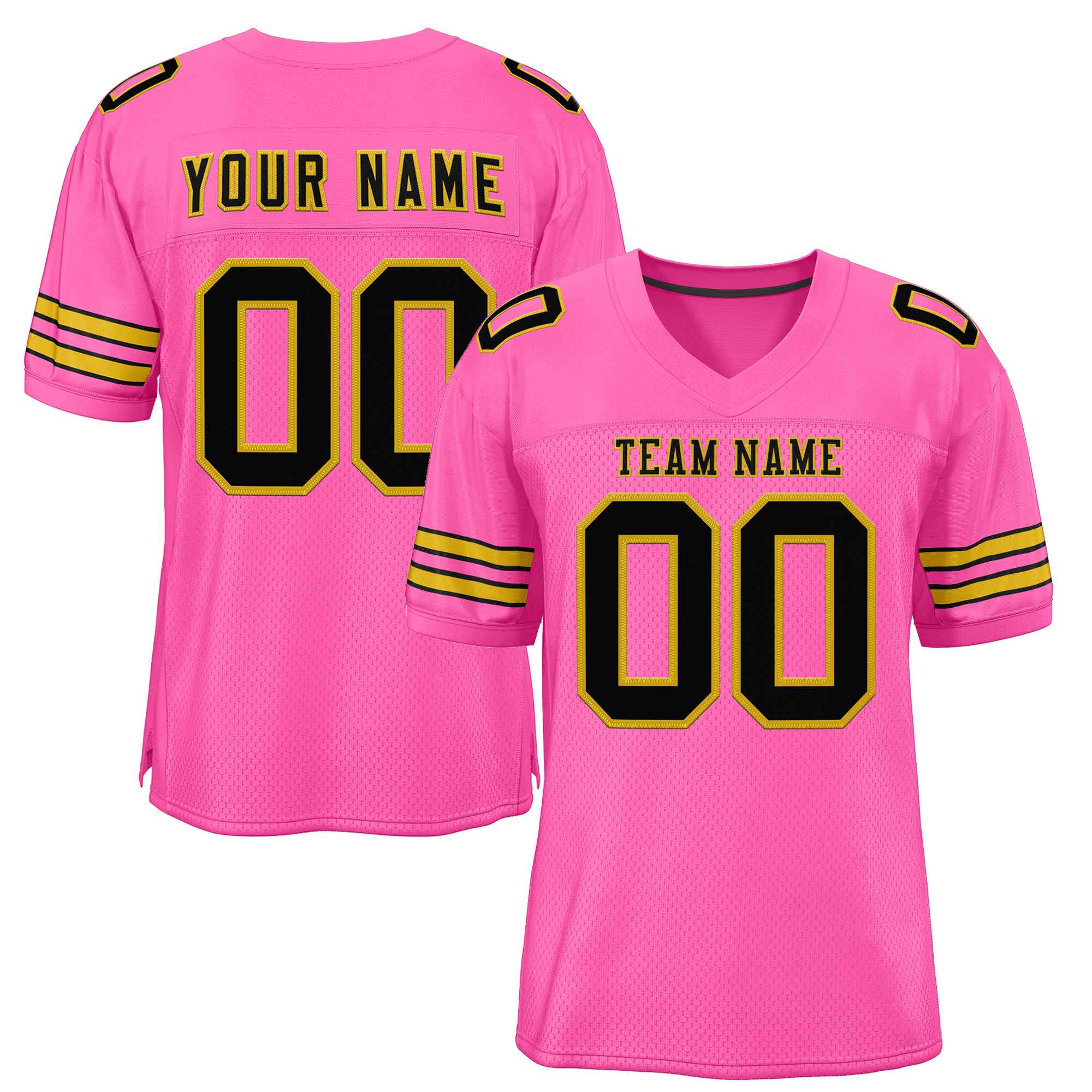 Custom Rose Pink Black-Old Gold Classic Style Authentic Football Jersey