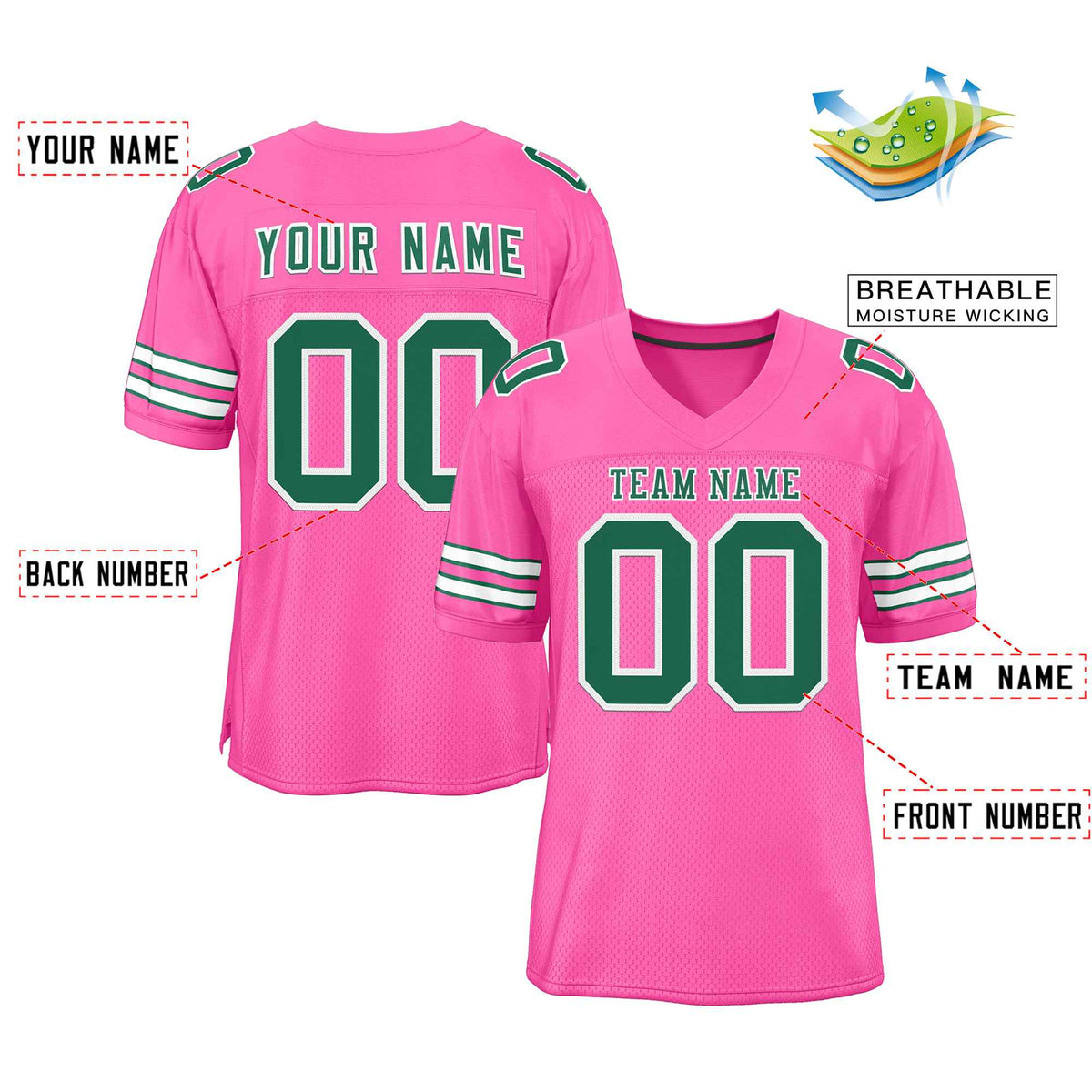 Custom Rose Pink Kelly Green-White Classic Style Authentic Football Jersey