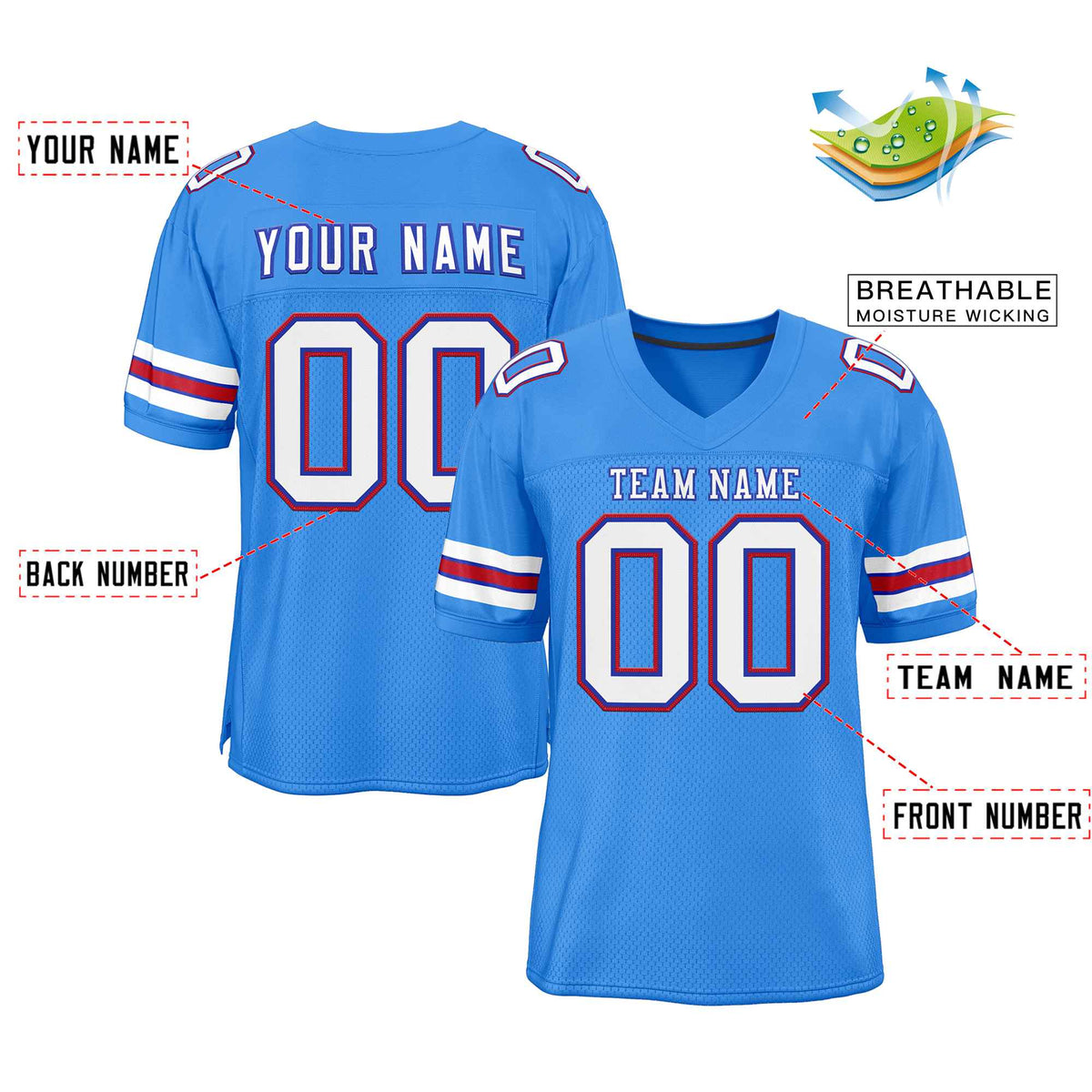 Custom Powder Blue White-Royal Classic Style Authentic Football Jersey