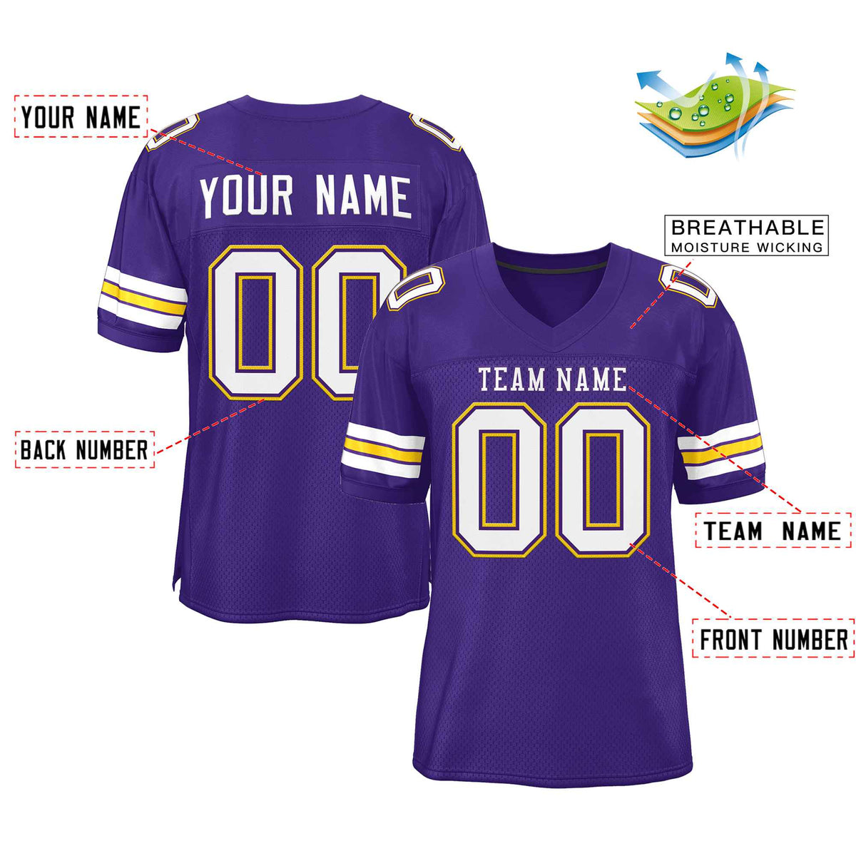 Custom Purple White-Purple Classic Style Authentic Football Jersey