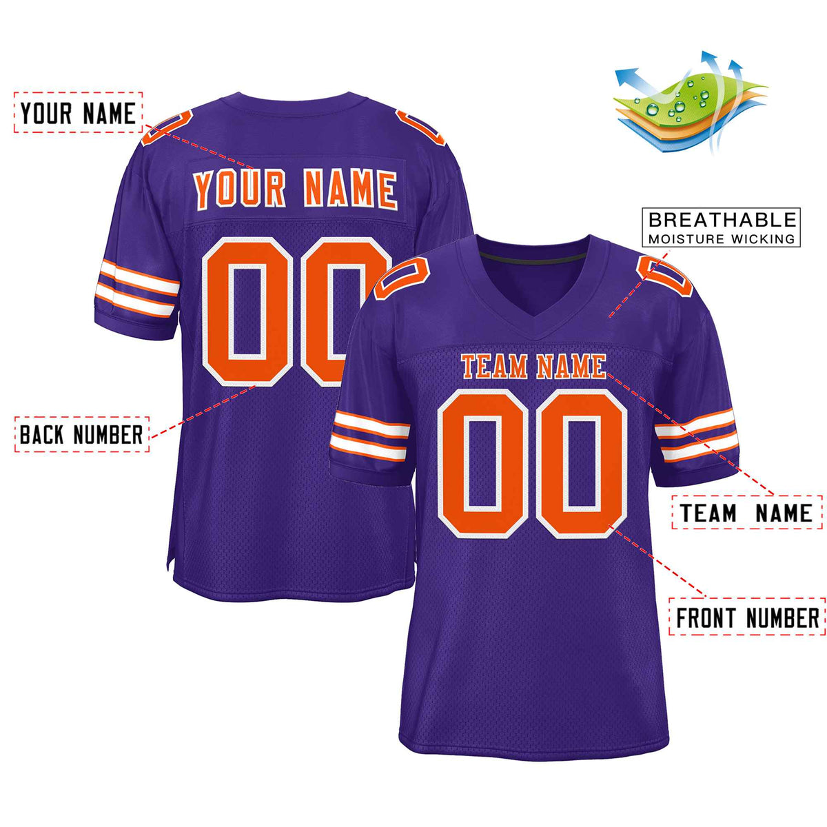 Custom Purple Orange-White Classic Style Authentic Football Jersey