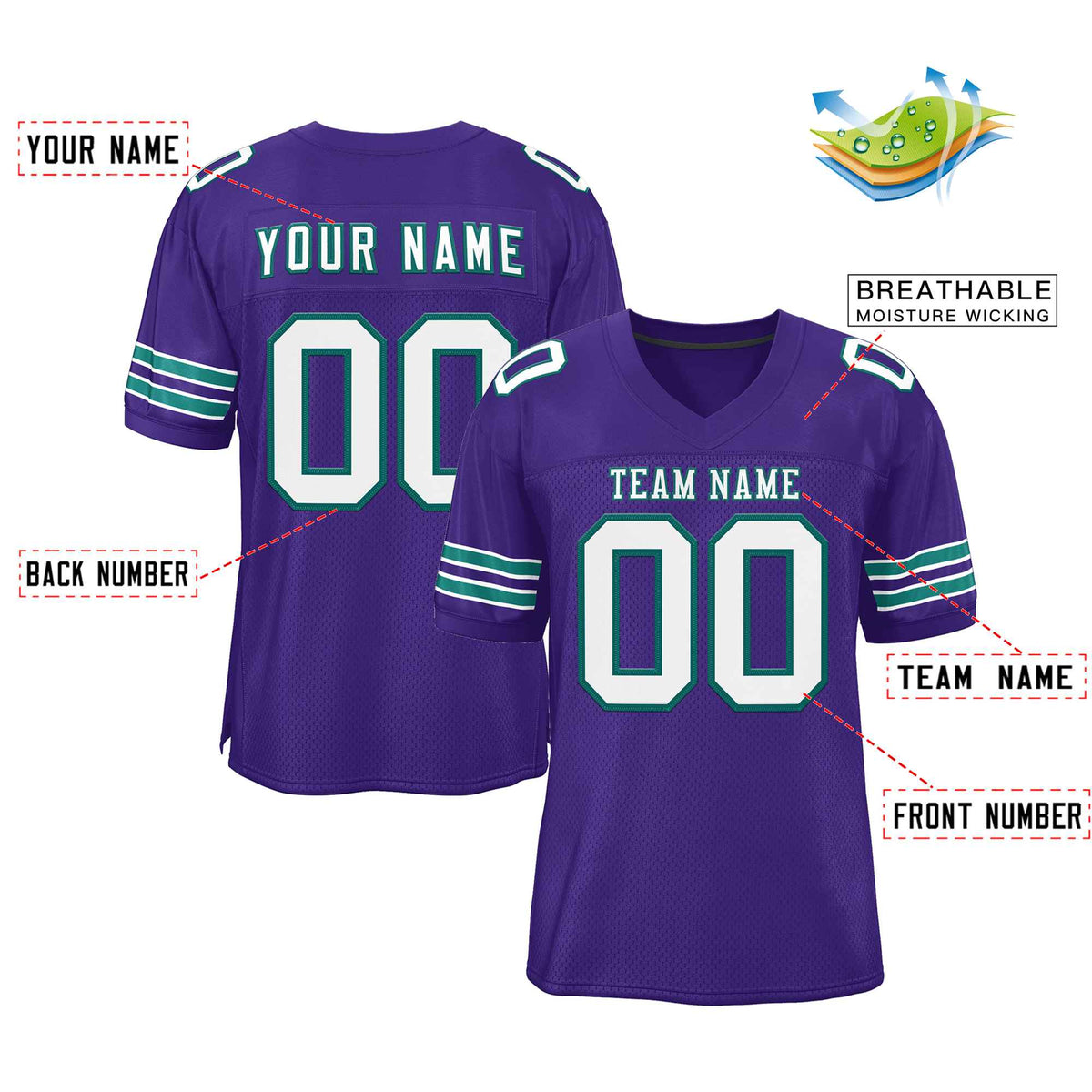 Custom Purple White-Aqua Classic Style Authentic Football Jersey