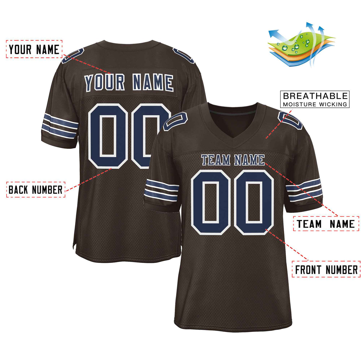 Custom Brown Navy-White Classic Style Authentic Football Jersey