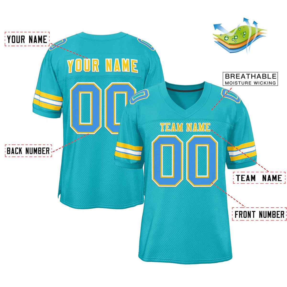 Custom Aqua Gold-White Classic Style Authentic Football Jersey