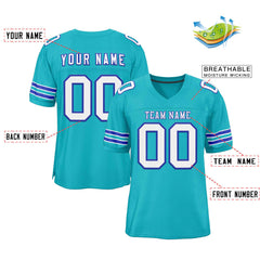 Custom Aqua Royal-White Classic Style Authentic Football Jersey