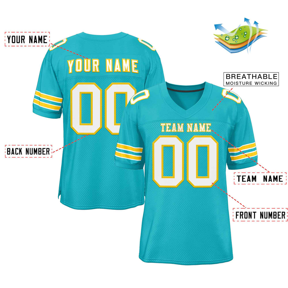 Custom Aqua White-Gold Classic Style Authentic Football Jersey