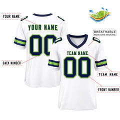 Custom White Navy-Neon Green Classic Style Mesh Authentic Football Jersey