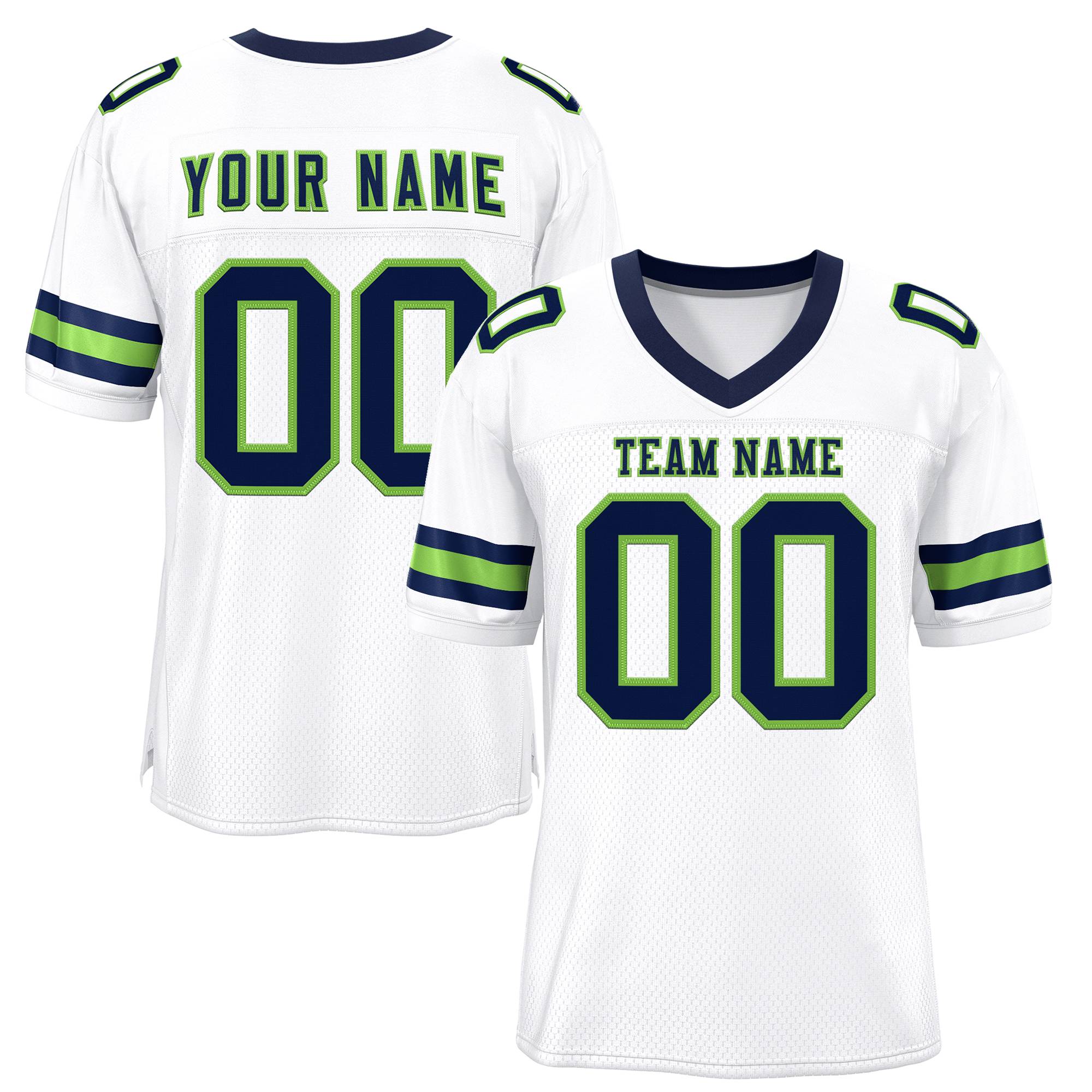 Custom White Navy-Neon Green Classic Style Mesh Authentic Football Jersey