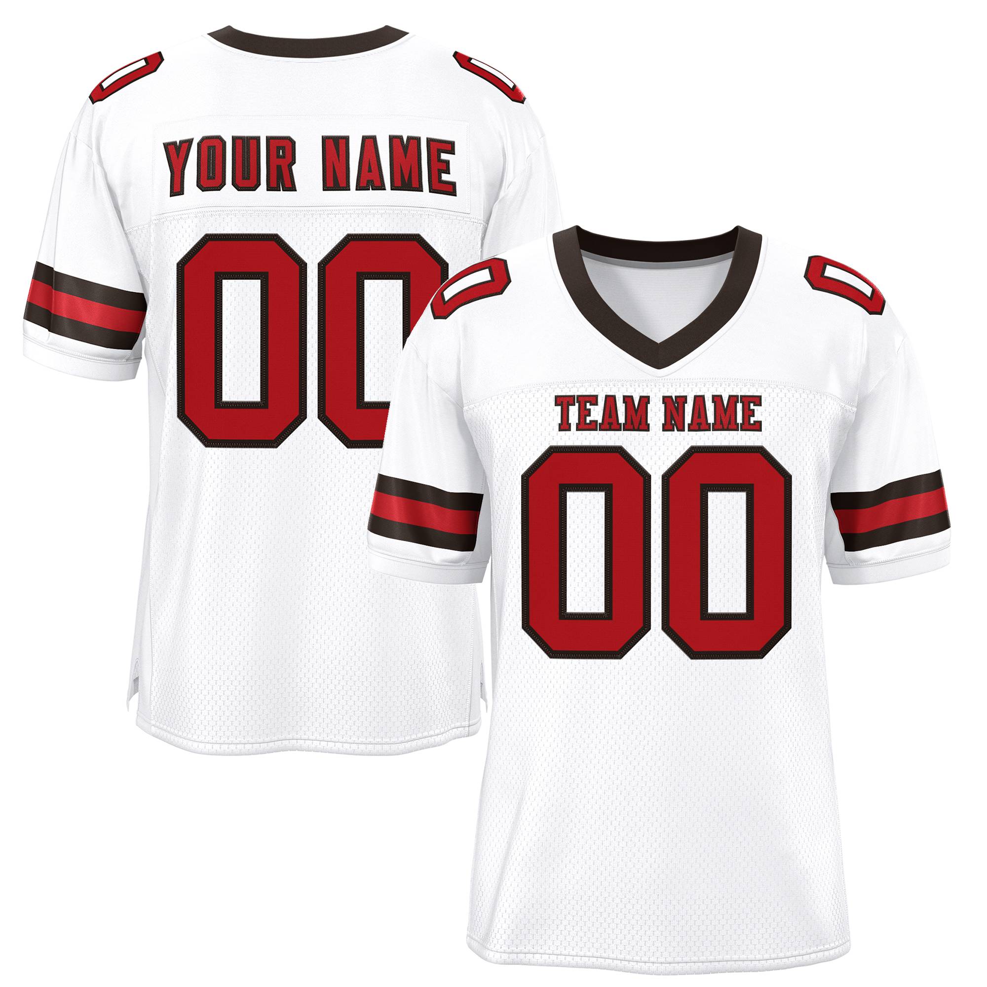 Custom White Red-Brown Classic Style Mesh Authentic Football Jersey