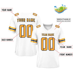 Custom White Yellow-Navy Classic Style Mesh Authentic Football Jersey