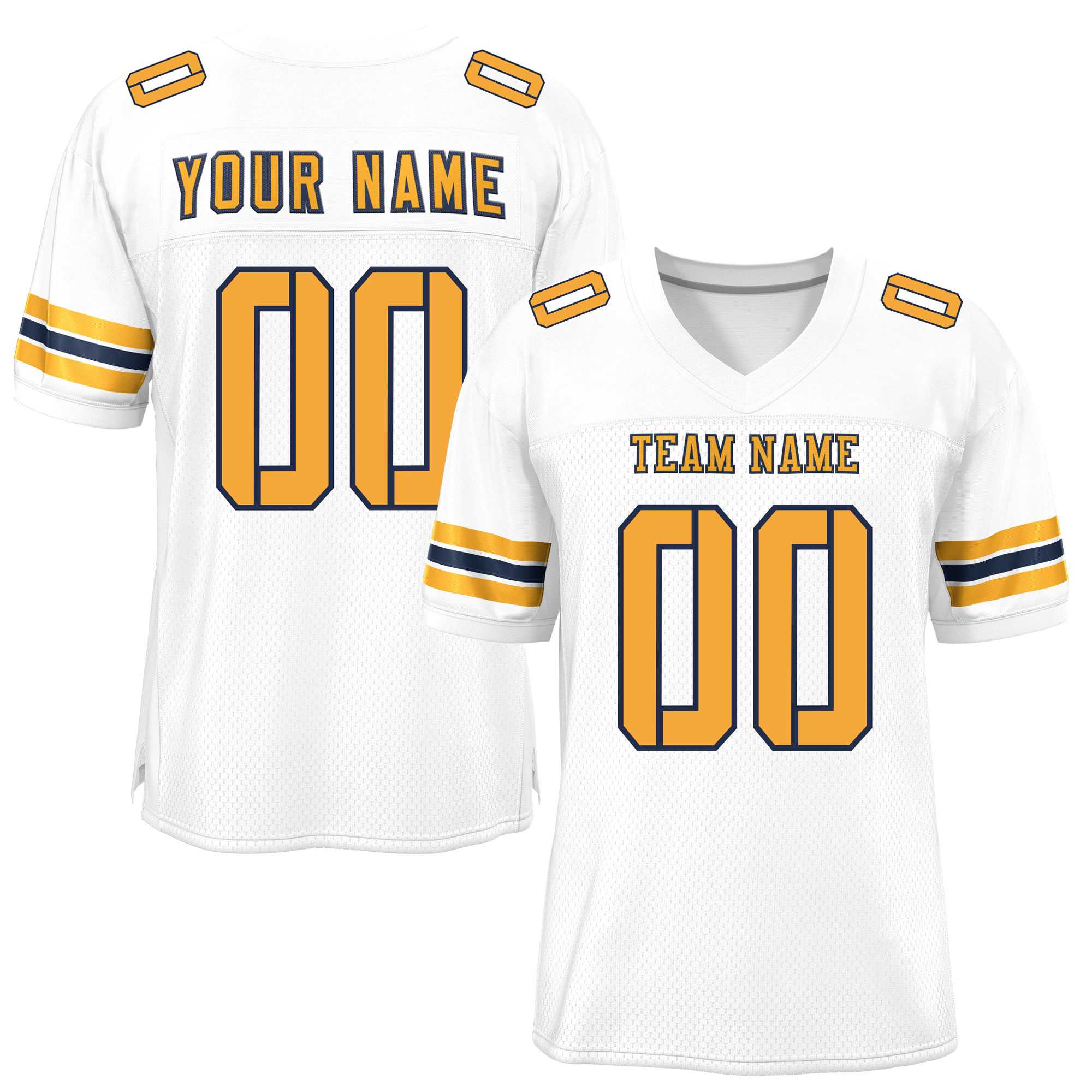 Custom White Yellow-Navy Classic Style Mesh Authentic Football Jersey