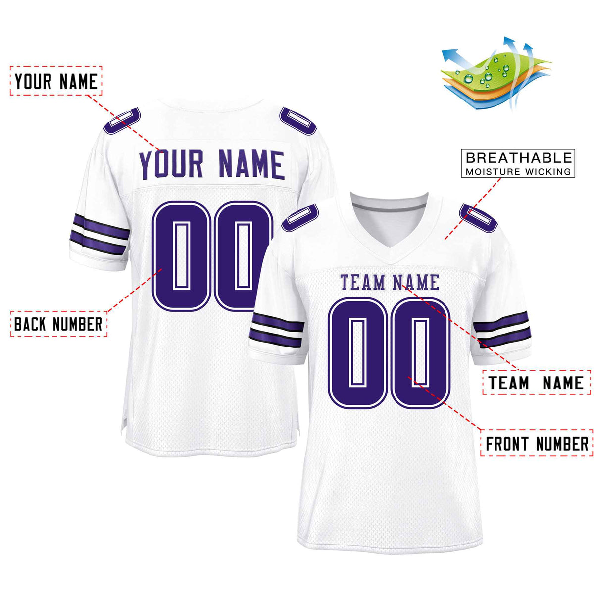 Custom White Purple Classic Style Mesh Authentic Football Jersey