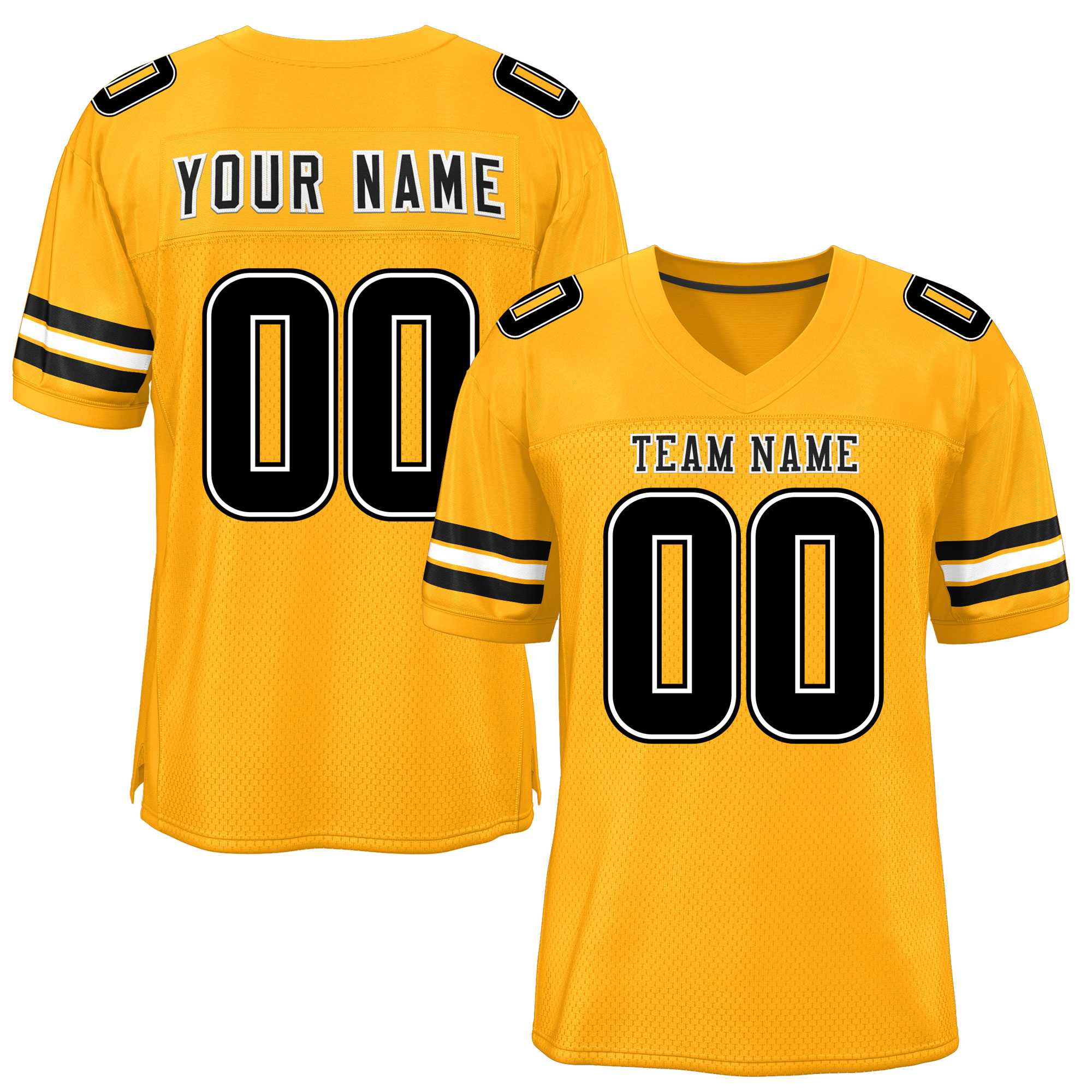 Custom Yellow Black-White Classic Style Mesh Authentic Football Jersey