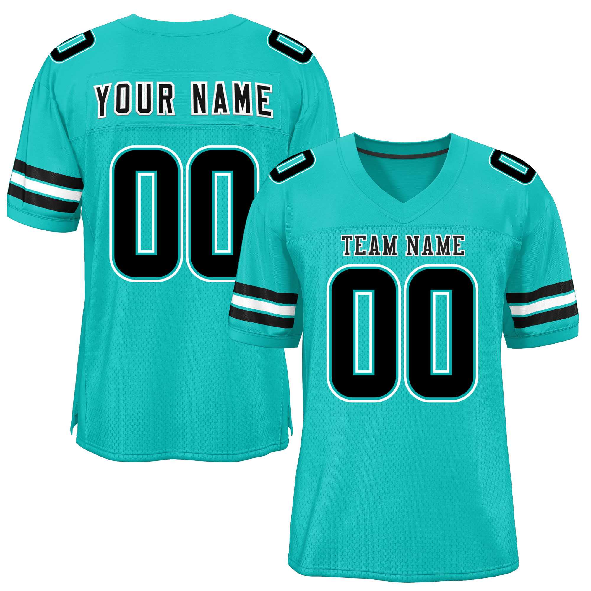 Custom Aqua Black-White Classic Style Mesh Authentic Football Jersey