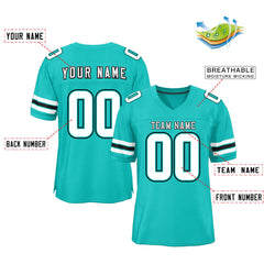 Custom Aqua White-Black Classic Style Mesh Authentic Football Jersey