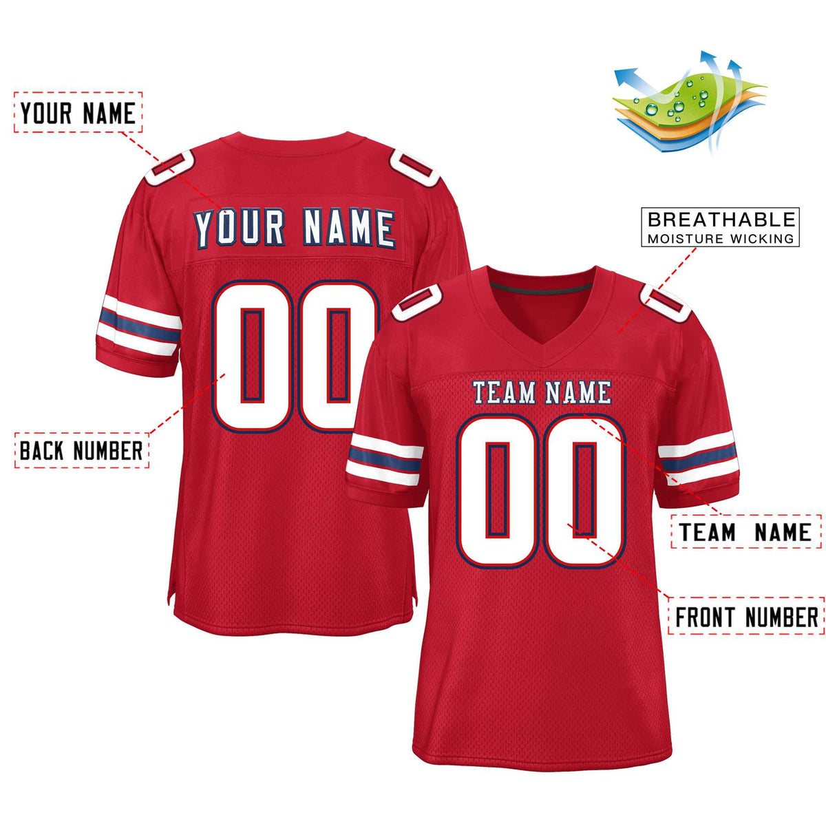 Custom Red White-Navy Classic Style Mesh Authentic Football Jersey