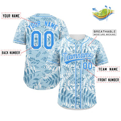 Custom Light Blue Powder Blue-White Graffiti Pattern Authentic Palm Leaf Baseball Jersey