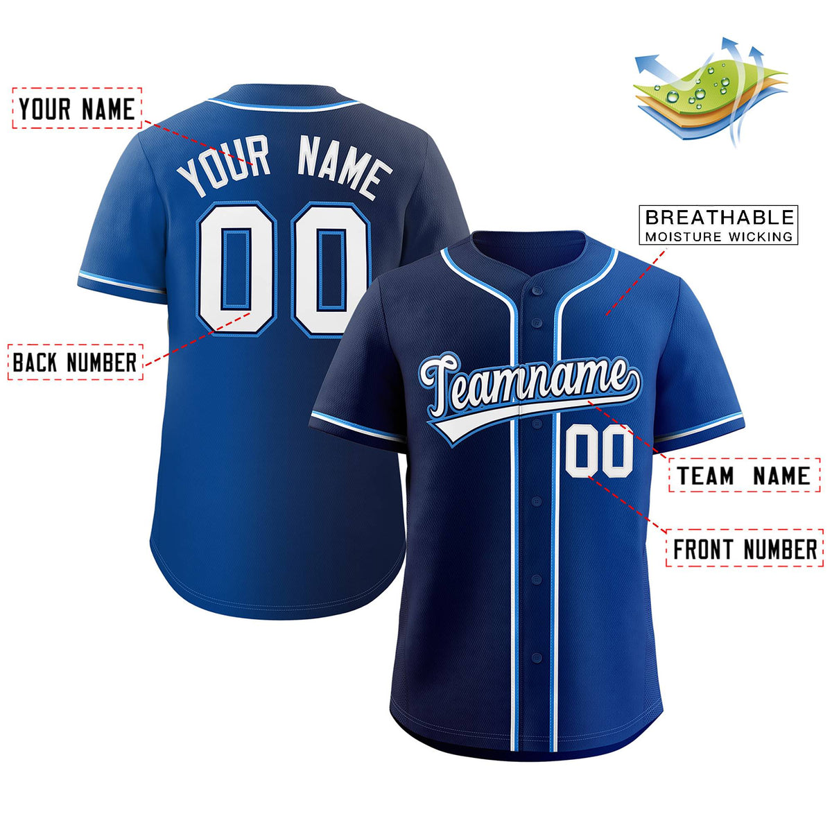 Custom Navy White-Black Gradient Fashion Authentic Baseball Jersey