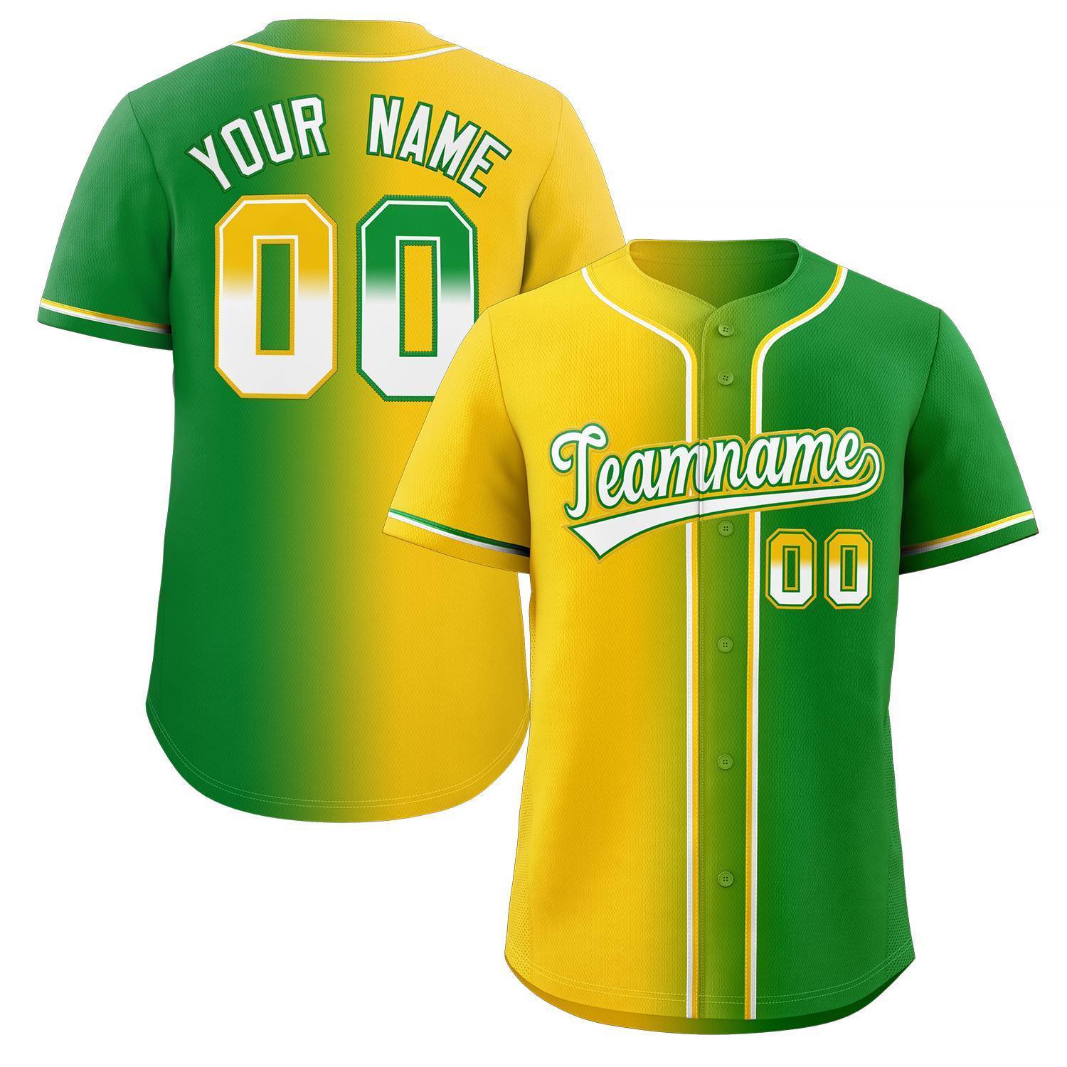 Custom Yellow White-Green Gradient Fashion Authentic Baseball Jersey