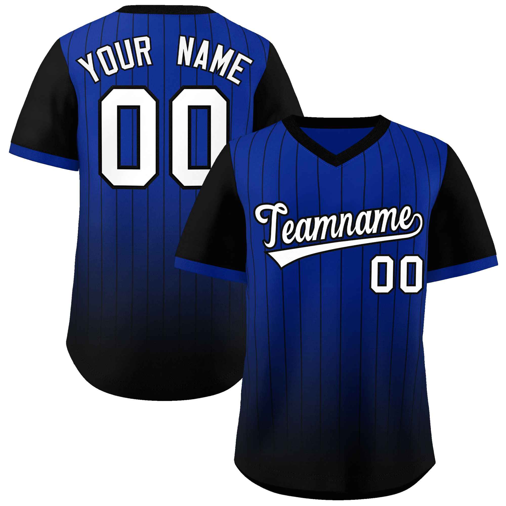 Custom Royal Black-White Gradient Fashion Authentic Pullover Pinstripe Baseball Jersey