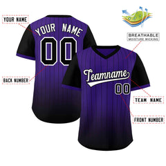 Custom Purple Black-White Gradient Fashion Authentic Pullover Pinstripe Baseball Jersey