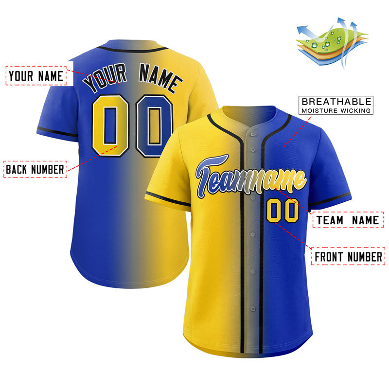 Custom Yellow Royal-Black Gradient Fashion Authentic Baseball Jersey
