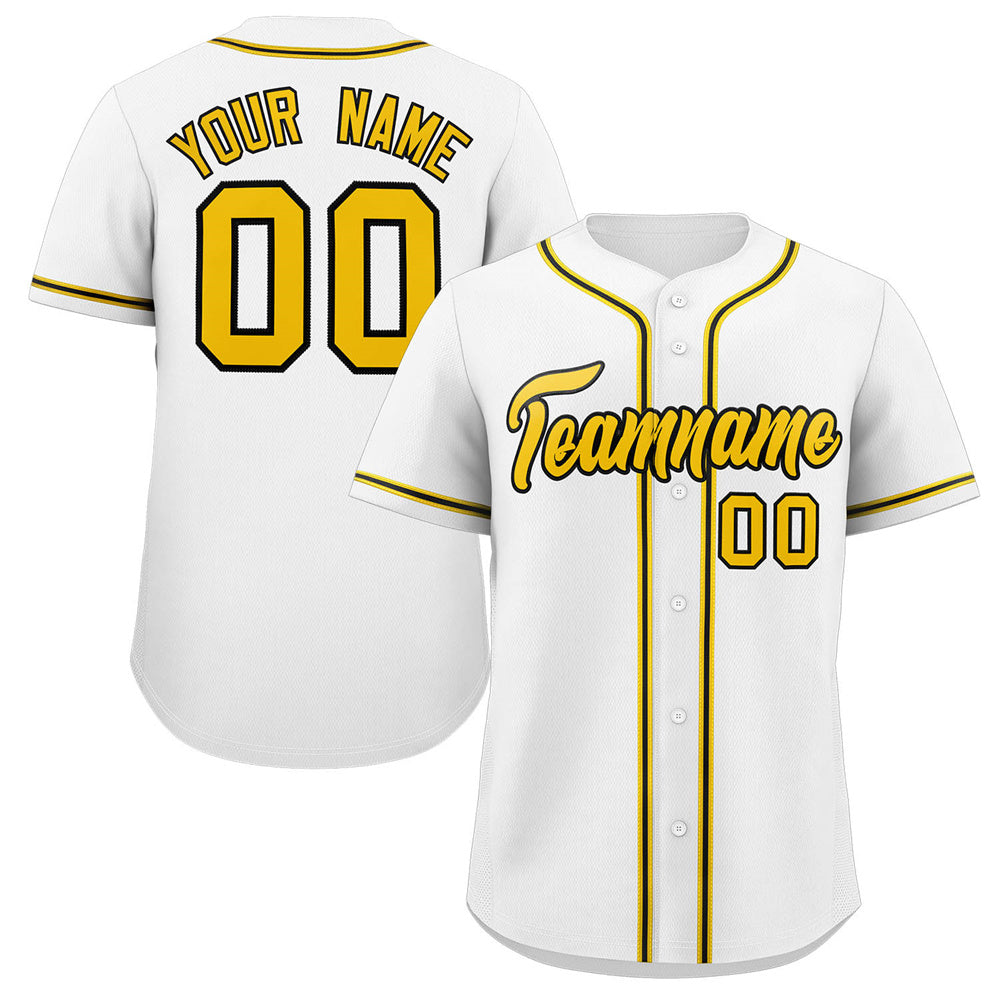 Custom White Gold-Black Classic Style Authentic Baseball Jersey
