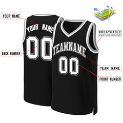 Custom Black White-Black Classic Tops Basketball Jersey