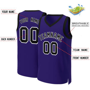 Custom Purple Black-White Classic Tops Basketball Jersey