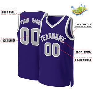 Custom Purple Gray-White Classic Tops Basketball Jersey