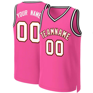 Custom Pink White-Orange Classic Tops Basketball Jersey