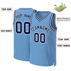 Custom Light Blue Navy-White Classic Tops Basketball Jersey