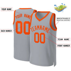 Custom Gray Orange Classic Tops Basketball Jersey