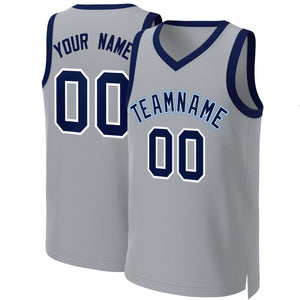 Custom Gray Navy-White Classic Tops Basketball Jersey