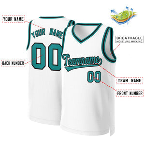Custom White Teal-Black Classic Tops Basketball Jersey