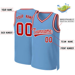Custom Light Blue Red-White Classic Tops Basketball Jersey