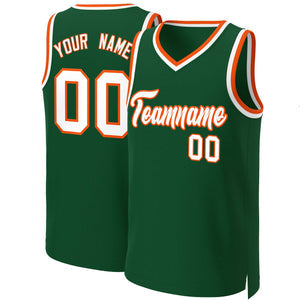 Custom Green White-Orange Classic Tops Basketball Jersey