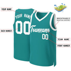 Custom Teal White Classic Tops Basketball Jersey