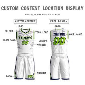 Custom White Navy-Light Green Graffiti Pattern Sets Claw Element Basketball Jersey