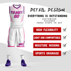 Custom White Pink-Purple Graffiti Pattern Sets Claw Element Basketball Jersey