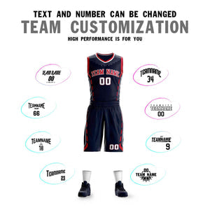 Custom Navy Red-White Graffiti Pattern Sets Oblique Bar Basketball Jersey