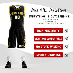 Custom Black Yellow-Black Graffiti Pattern Sets Oblique Bar Basketball Jersey