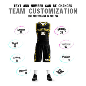 Custom Black Yellow-Black Graffiti Pattern Sets Oblique Bar Basketball Jersey