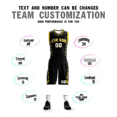 Custom Black Yellow-Black Graffiti Pattern Sets Oblique Bar Basketball Jersey