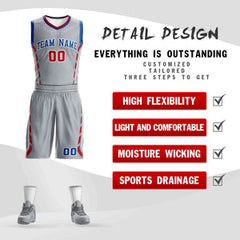 Custom Gray Royal-White Graffiti Pattern Sets Oblique Bar Basketball Jersey