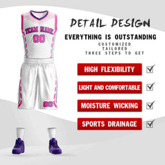 Custom White Pink-Purple Graffiti Pattern Sets Oblique Bar Basketball Jersey
