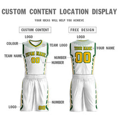 Custom White Gold-Green Graffiti Pattern Sets Oblique Bar Basketball Jersey